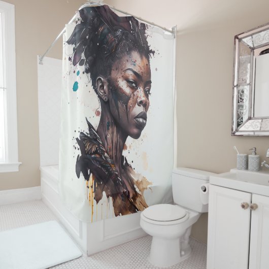 Waterverf schilderen, mooie Afrikaanse vrouwen Douchegordijn (In situ)