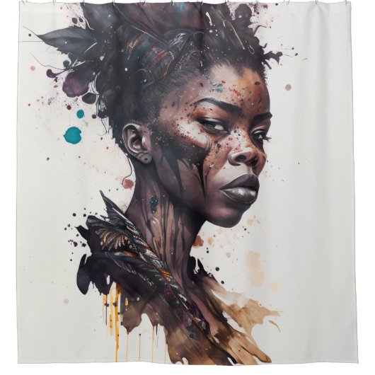 Waterverf schilderen, mooie Afrikaanse vrouwen Douchegordijn (Voorkant)