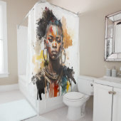 Waterverf schilderen, mooie Afrikaanse vrouwen Douchegordijn (In situ)