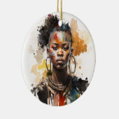 Waterverf schilderen, mooie Afrikaanse vrouwen Keramisch Ornament (Rechts)