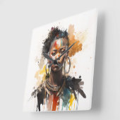 Waterverf schilderen, mooie Afrikaanse vrouwen Vierkante Klok (Hoek)