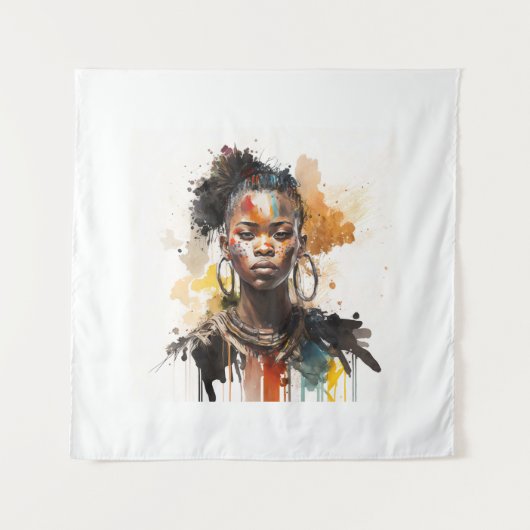 Waterverf schilderen, mooie Afrikaanse vrouwen Wandkleed (Voorkant)