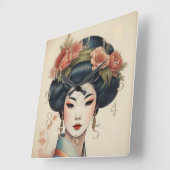 Waterverf Schilderen Mooie Aziatische Bloemen Vierkante Klok (Hoek)