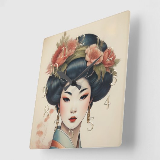 Waterverf Schilderen Mooie Aziatische Bloemen Vierkante Klok (Hoek)