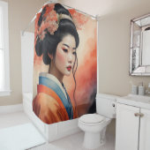 Waterverf Schilderen Mooie Aziatische Vrouw Bloeme Douchegordijn (In situ)