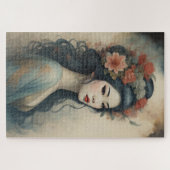 Waterverf Schilderen Mooie Aziatische Vrouw Bloeme Legpuzzel (Horizontaal)