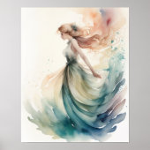 Waterverf Schilderen Mooie Vrouw Water Nymph Poster (Voorkant)