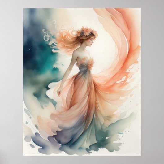 Waterverf Schilderen Mooie Water Nymph Poster (Voorkant)