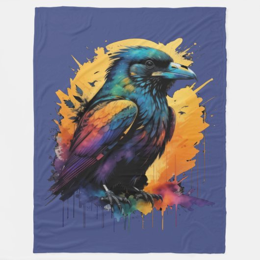 Waterverf Schilderen Multi Gekleurde Raven/Crow Fleece Deken (Voorkant)