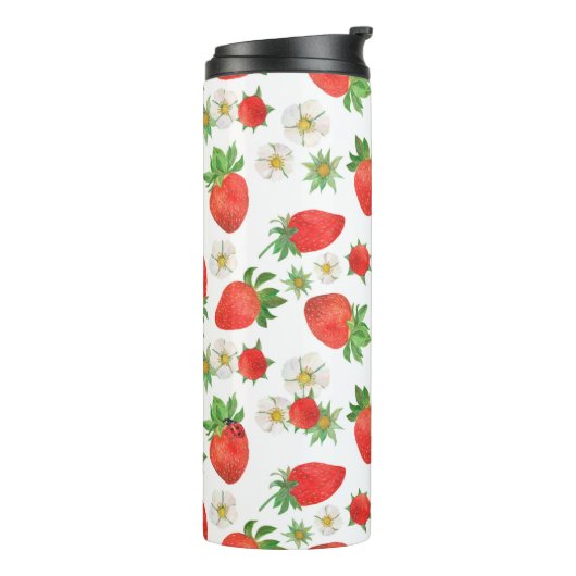 Waterverf schilderen Naadloos patroon van aardbeie Thermosbeker (Gedraaid links)