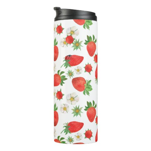 Waterverf schilderen Naadloos patroon van aardbeie Thermosbeker (Geroteerd rechts)