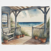 Waterverf Schilderen Ocean Uitzicht Front Porch Fleece Deken (Voorkant (Horizontaal))