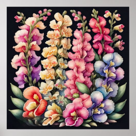 Waterverf Schilderen Snapdragons Bloemen Bloemen B Poster (Voorkant)