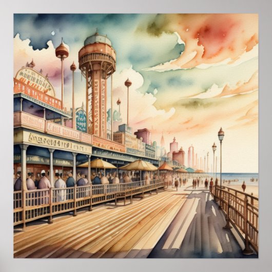 Waterverf Schilderen Summertime Boardwalk 1:1 Poster (Voorkant)