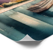 Waterverf Schilderen Urban City River Scène 1:1 Poster (Hoek)