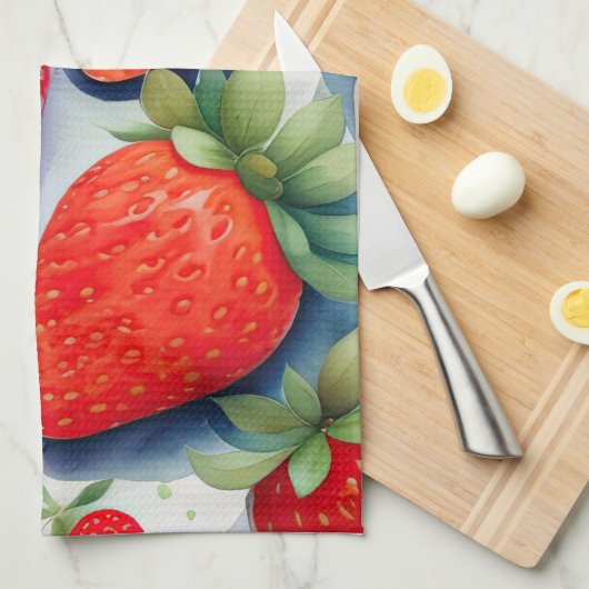 Waterverf Schilderen van Aardbeien Theedoek (Quarter Fold)