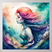 Waterverf Schilderen van Abstracte Zeemeermin 1:1 Poster (Voorkant)