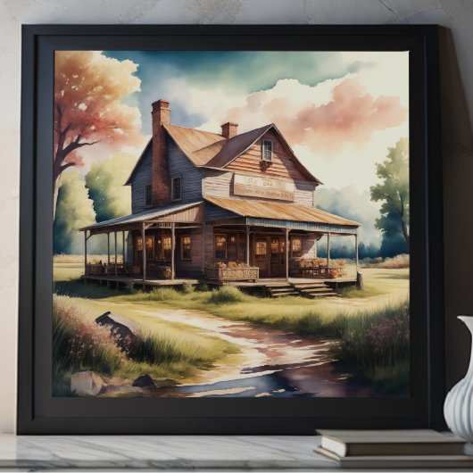 Waterverf Schilderen van Antiek Country Store Poster