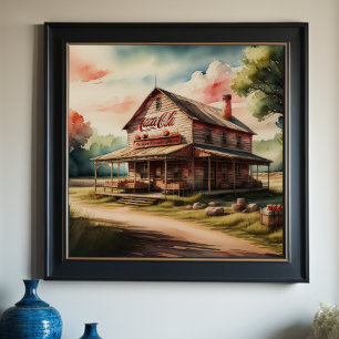 Waterverf Schilderen van Antiek Country Store Poster