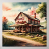 Waterverf Schilderen van Antiek Country Store Poster (Voorkant)