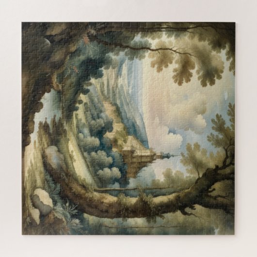 Waterverf Schilderen van Antiek Stijl Landschap Legpuzzel (Horizontaal)