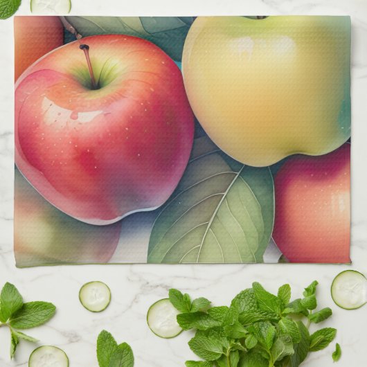 Waterverf Schilderen van Appels Theedoek (Gevouwen)