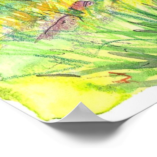 Waterverf schilderen van berghennen Vloerbeemdbome Poster (Hoek)