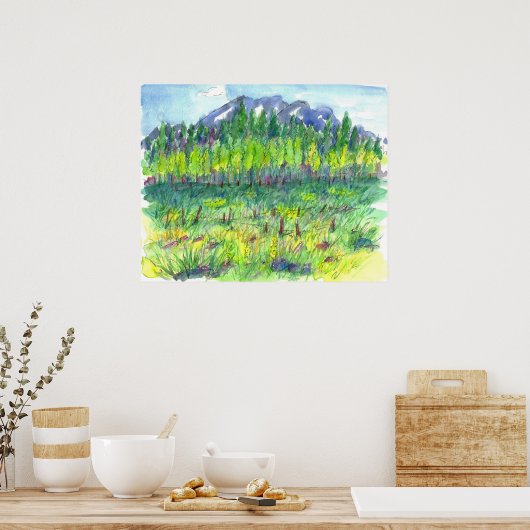 Waterverf schilderen van berghennen Vloerbeemdbome Poster (Keuken)