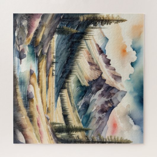 Waterverf Schilderen van Berglandschap Legpuzzel (Horizontaal)