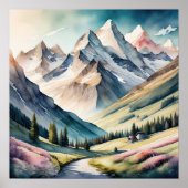 Waterverf Schilderen van Berglandschap Poster (Voorkant)