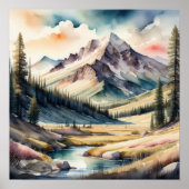 Waterverf Schilderen van Berglandschap Poster (Voorkant)