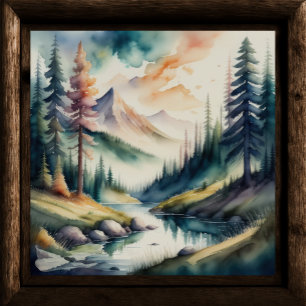 Waterverf Schilderen van Berglandschap Poster