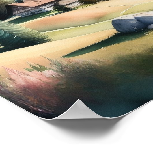 Waterverf Schilderen van Berglandschap Poster (Hoek)