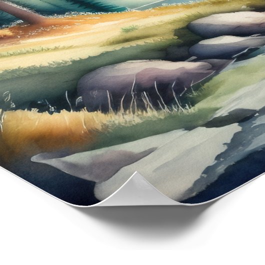 Waterverf Schilderen van Berglandschap Poster (Hoek)