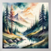 Waterverf Schilderen van Berglandschap Poster (Voorkant)