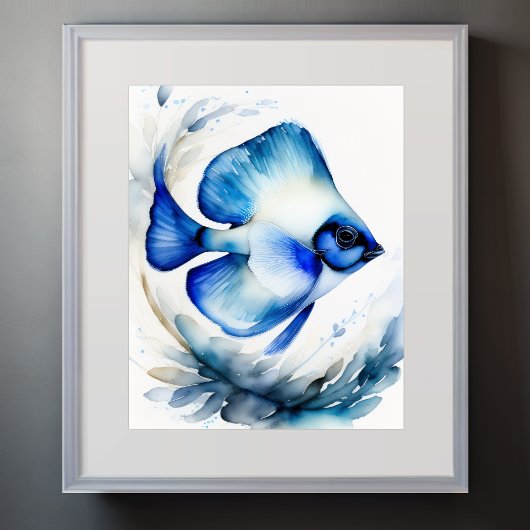 Waterverf Schilderen van Blauwe Vis Poster