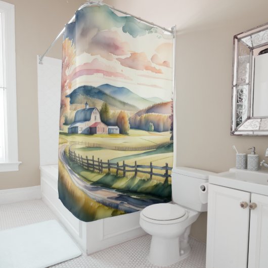 Waterverf Schilderen van Boerderij Schuur Douchegordijn (In situ)