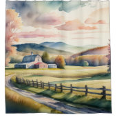 Waterverf Schilderen van Boerderij Schuur Douchegordijn (Voorkant)