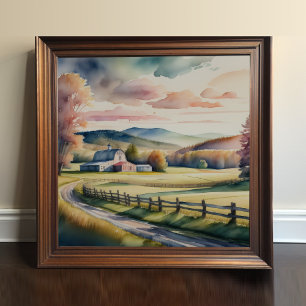 Waterverf Schilderen van Boerderij Schuur Poster