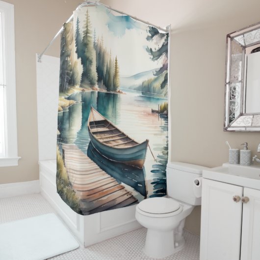 Waterverf Schilderen van Boot en Dock Douchegordijn (In situ)