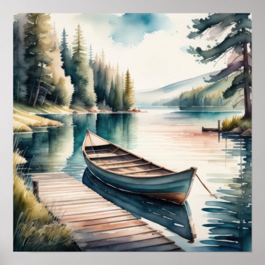 Waterverf Schilderen van Boot en Dock Poster (Voorkant)