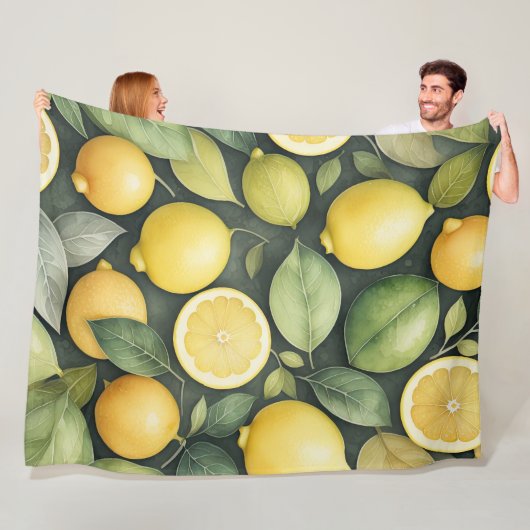Waterverf Schilderen van citroenen Fleece Deken (In situ)