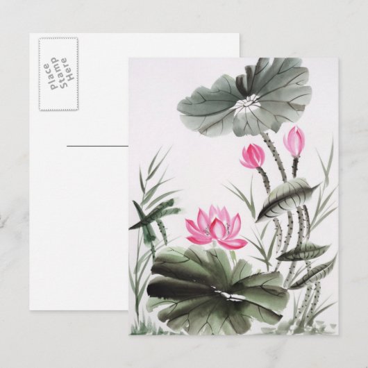 Waterverf schilderen van de Lotus Flower Briefkaart (Voorkant / Achterkant)