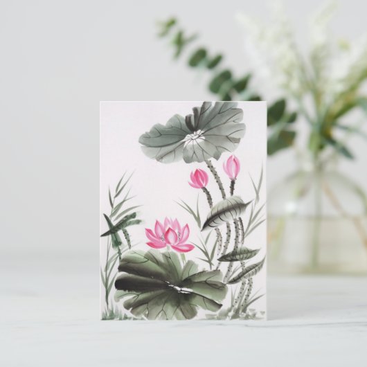 Waterverf schilderen van de Lotus Flower Briefkaart (Staand voorkant)
