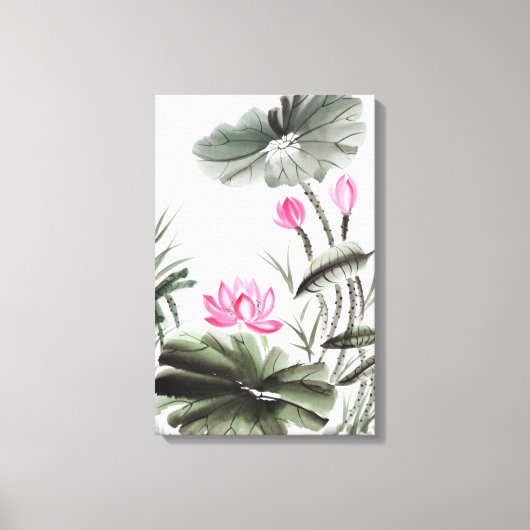 Waterverf schilderen van de Lotus Flower Canvas Afdruk (Voorkant)