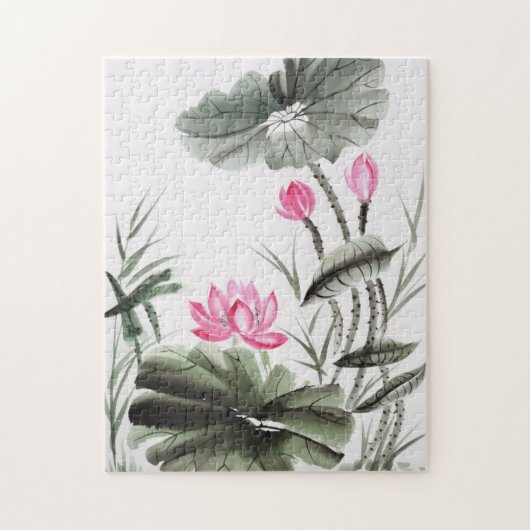 Waterverf schilderen van de Lotus Flower Legpuzzel (Verticaal)