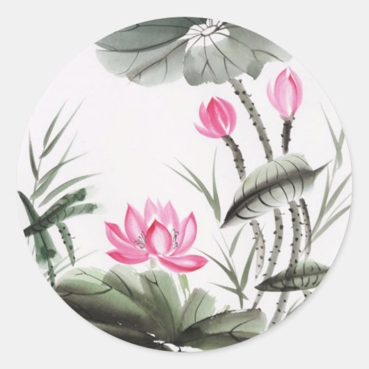 Waterverf schilderen van de Lotus Flower Ronde Sticker (Voorkant)