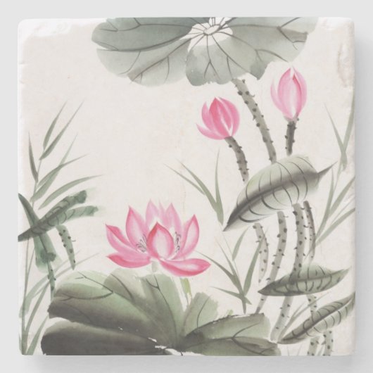 Waterverf schilderen van de Lotus Flower Stenen Onderzetter (Voorkant)