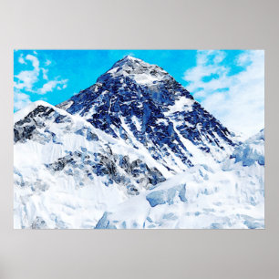 Waterverf schilderen van de Mount Everest Poster