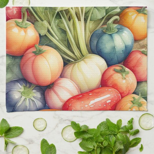 Waterverf Schilderen van Diverse Groenten Theedoek (Gevouwen)